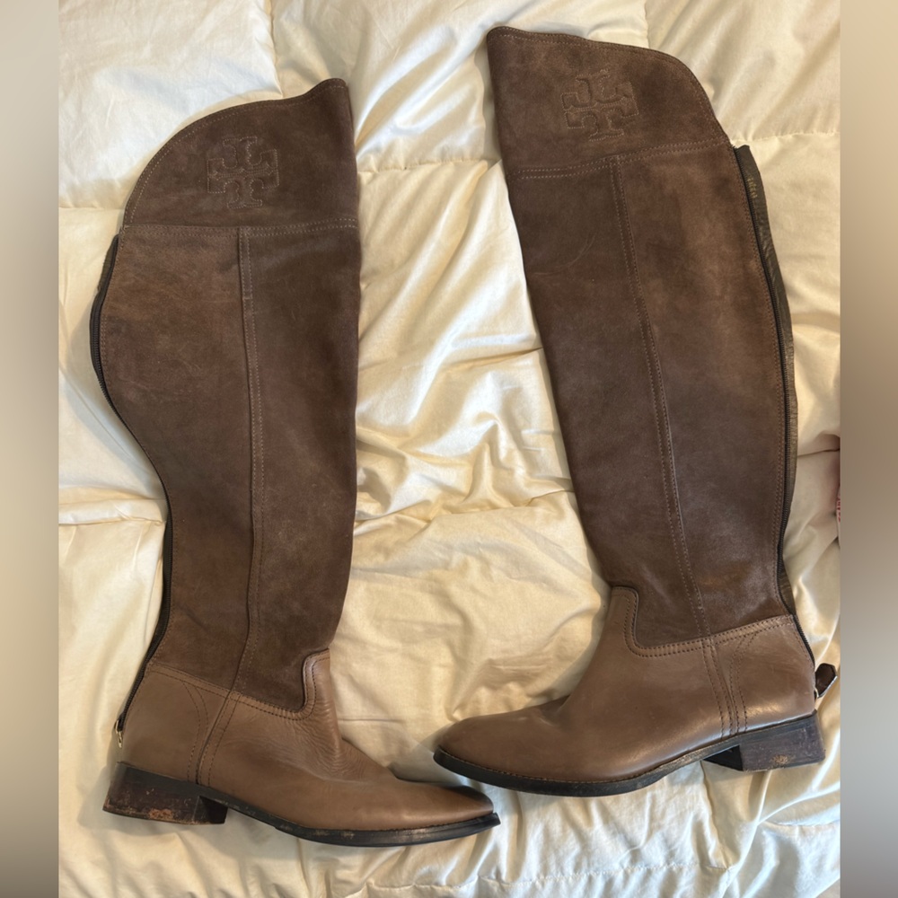 Tory Burch Over-the-Knee Suede Boots in Dark Brown - Picture 5 of 9